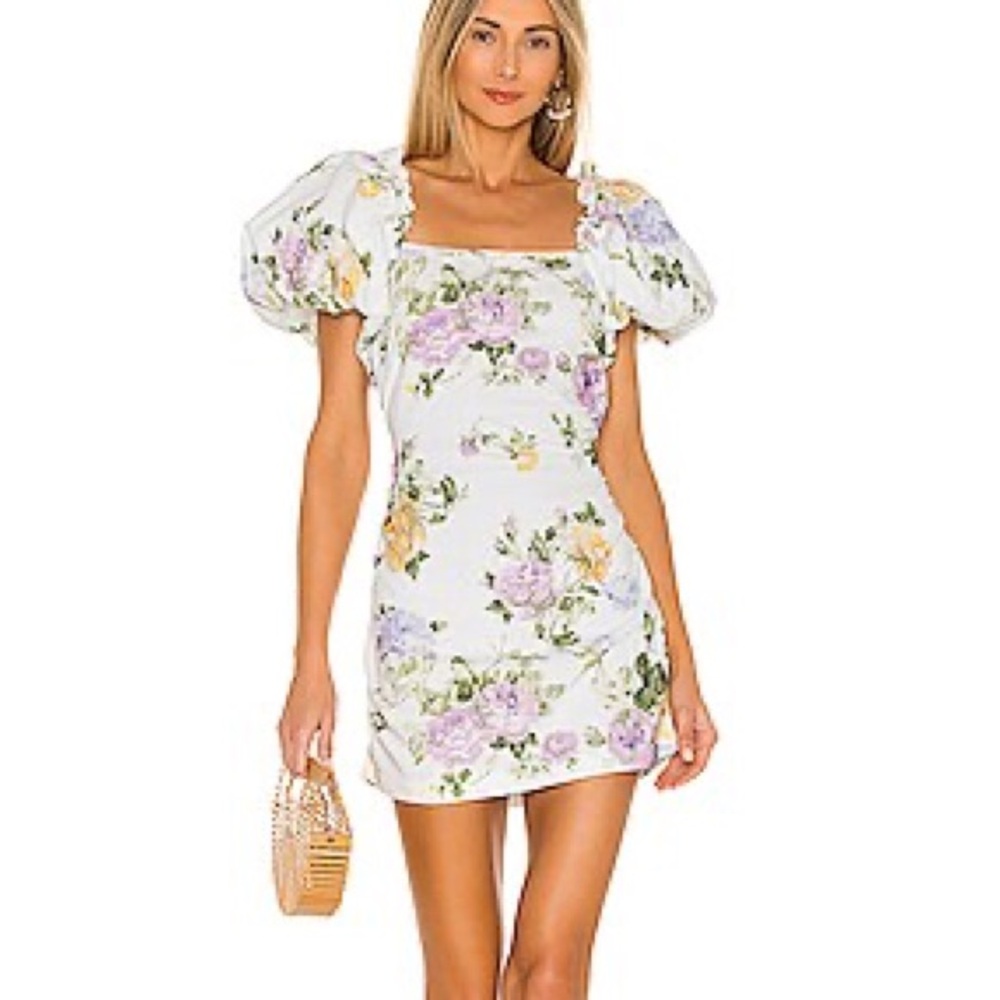 LoveShackFancy Minerva Floral Puff Sleeve Mini Dress Size 0
